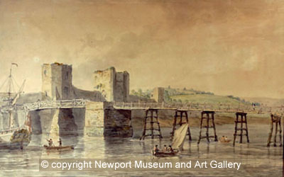 Newport Bridge and Castle late 1700s painted by Paul Sandby. Image courtesy of Newport Museum and Art Gallery.