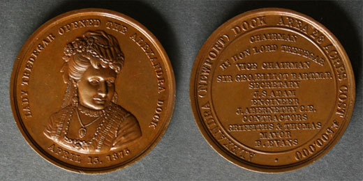 The commemorative medal to celebrate the opening of the Alexandra Dock on 13 April 1875