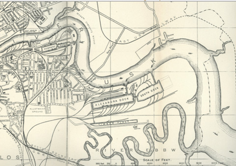 The Alexandra Docks are shown here on a plan of 1905