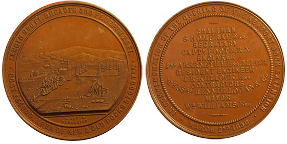 Medal for the opening of the Town Dock extension, 1858.