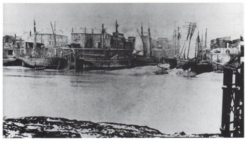 Ships on the western bank at the entrance to the Town Pill in 1880