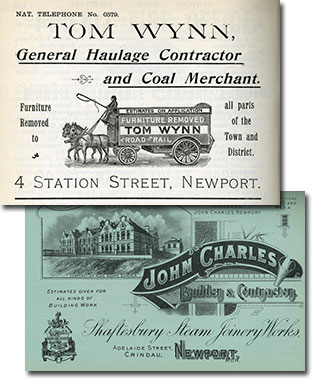 Adverts from Johns' 1928 Newport Street Directory